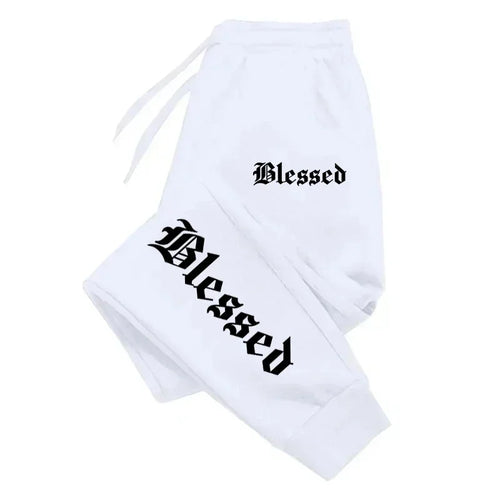 BLESSED print  men's activewear leggings Sportswear men's drawstring