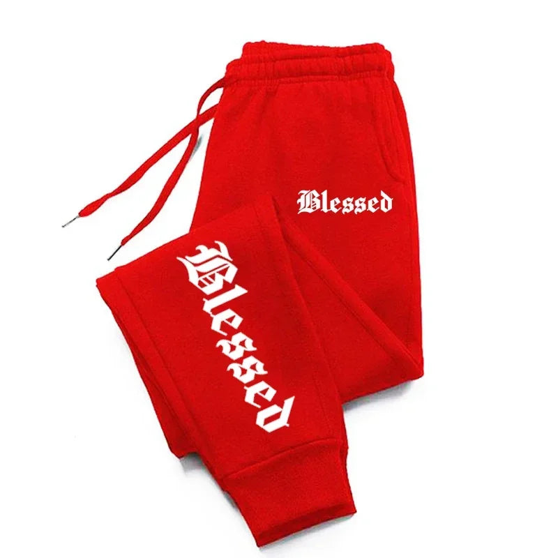 BLESSED print  men's activewear leggings Sportswear men's drawstring