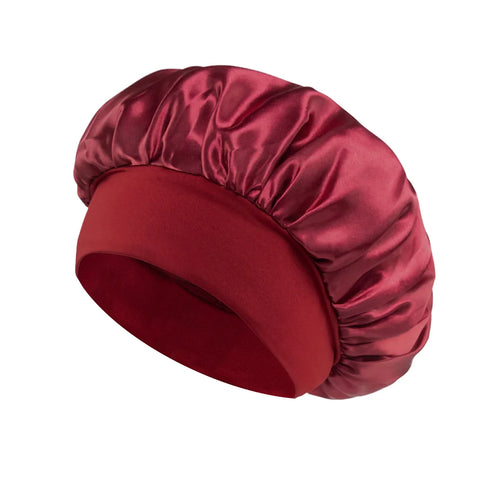 1PC Women's Satin Solid Bonnets Wide-brimmed Night Sleeping Bathing