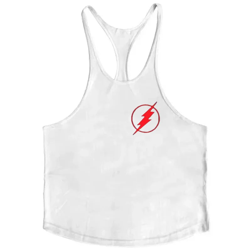 2025 Men's 100% Cotton Tank Top - Lightning Graphic Y-Back Vest,