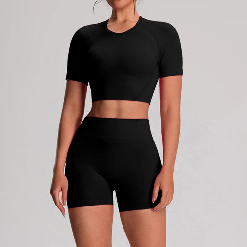 2pcs/sets Yoga Sport T-shirts Shorts Set Sportswear Woman Gym Seamless