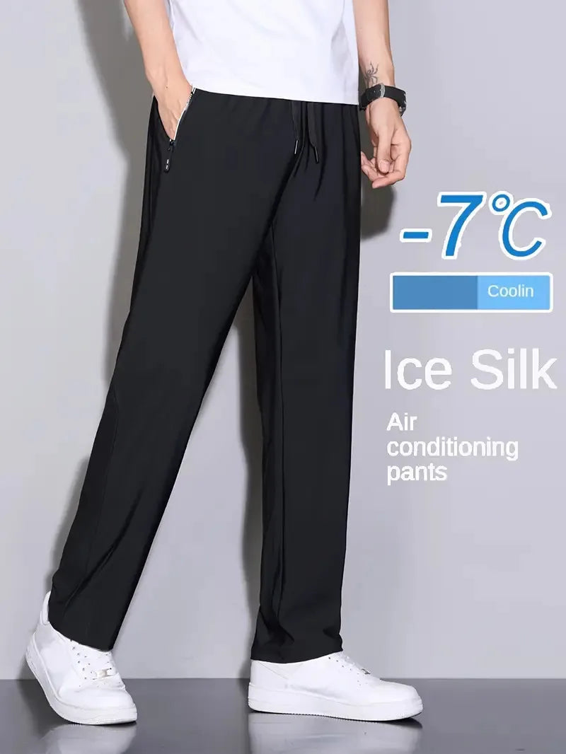 Men's Thin Ice Silk Straight-Leg Pants - Breathable, Quick-Drying and