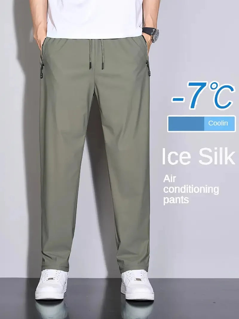 Men's Thin Ice Silk Straight-Leg Pants - Breathable, Quick-Drying and