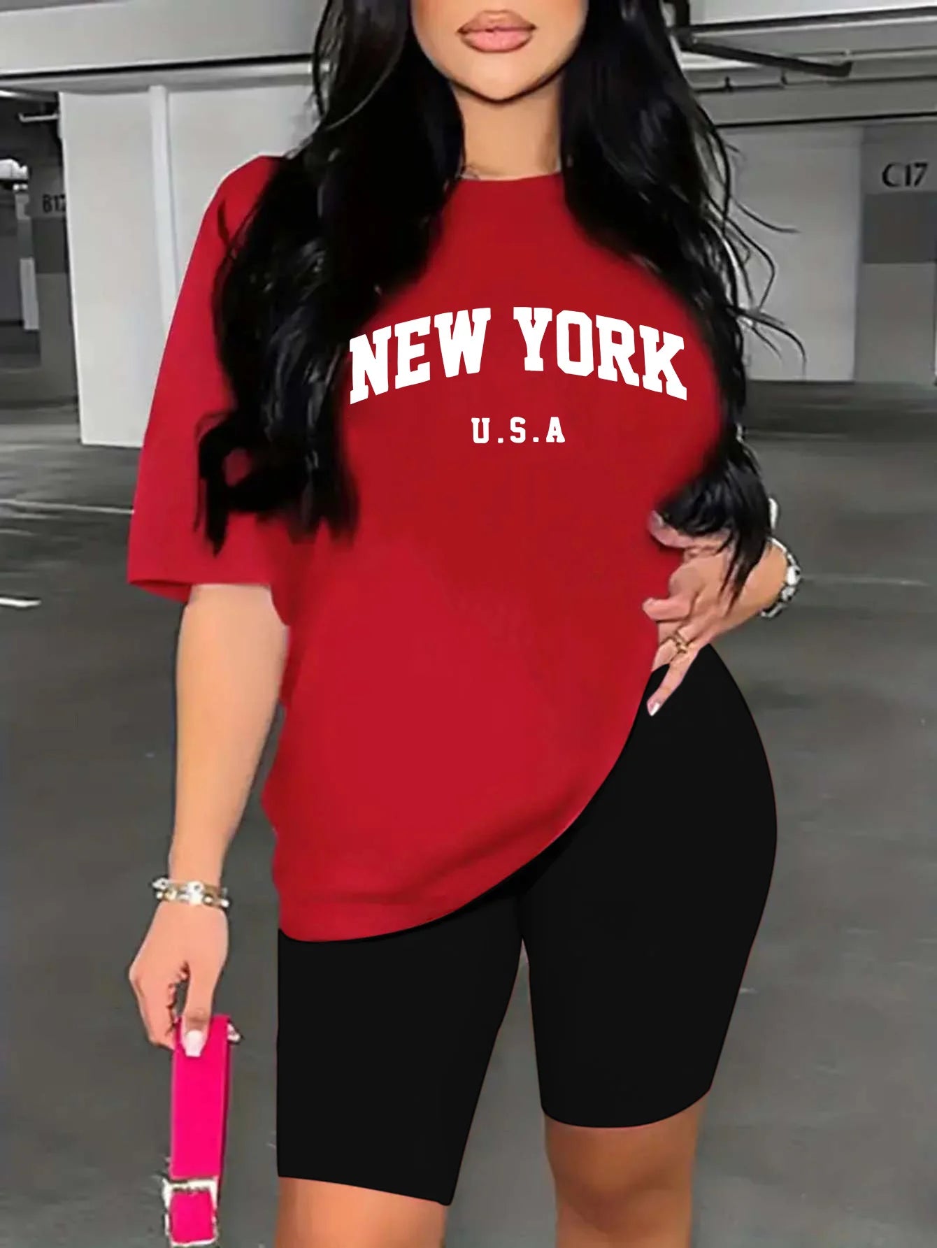 Women's Casual Sportswear 2-Piece Set,"New York"Letter Print Short