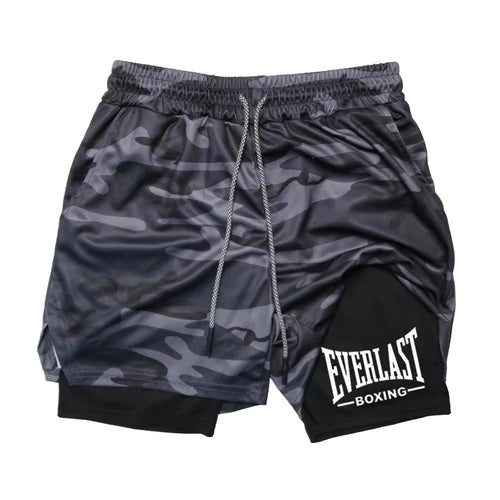 2 in 1 Running Shorts Men Workout EVERLAST Compression Shorts with