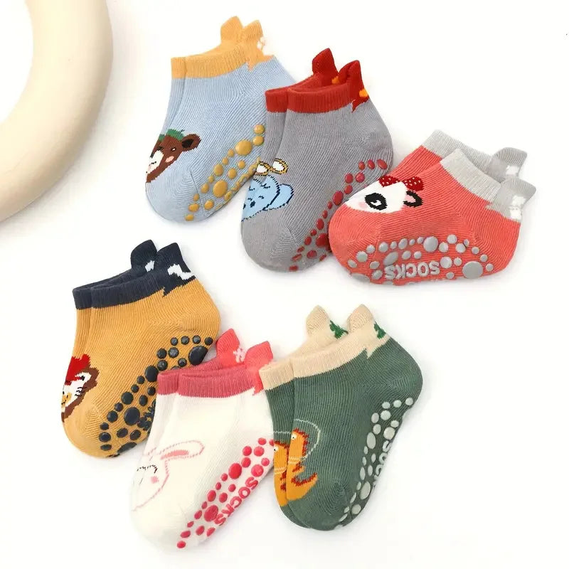 6 Pairs Kids Cotton Socks Cute Cartoon Animal Pattern Comfy Breathable