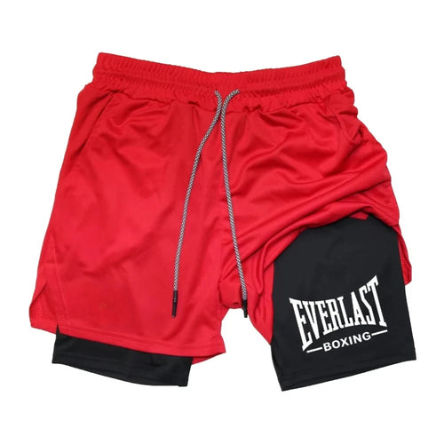 2 in 1 Running Shorts Men Workout EVERLAST Compression Shorts with