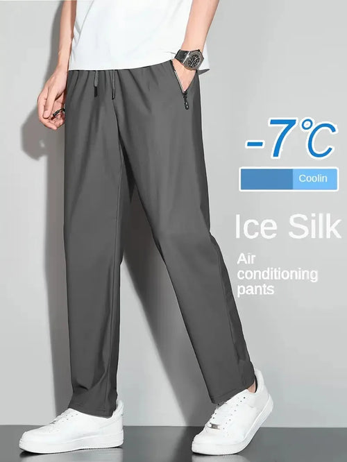 Men's Thin Ice Silk Straight-Leg Pants - Breathable, Quick-Drying and