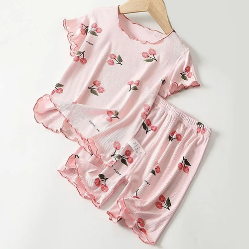 Girls  Pajama Set Cherry Blossom Print 4-Way Stretch Shorts &