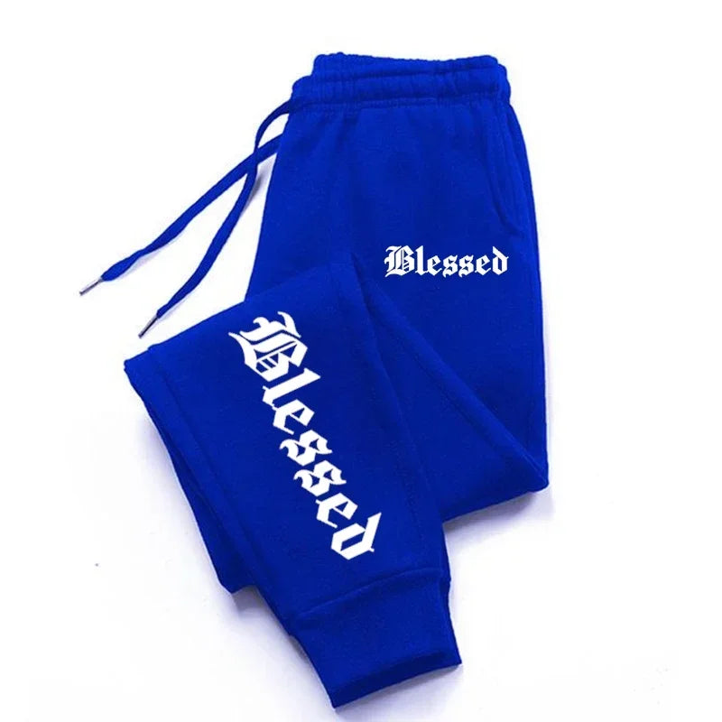BLESSED print  men's activewear leggings Sportswear men's drawstring