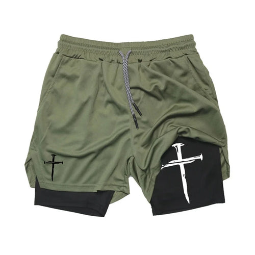 Men's Cross Print 2-in-1 Sports Shorts with Towel Loop Athletic