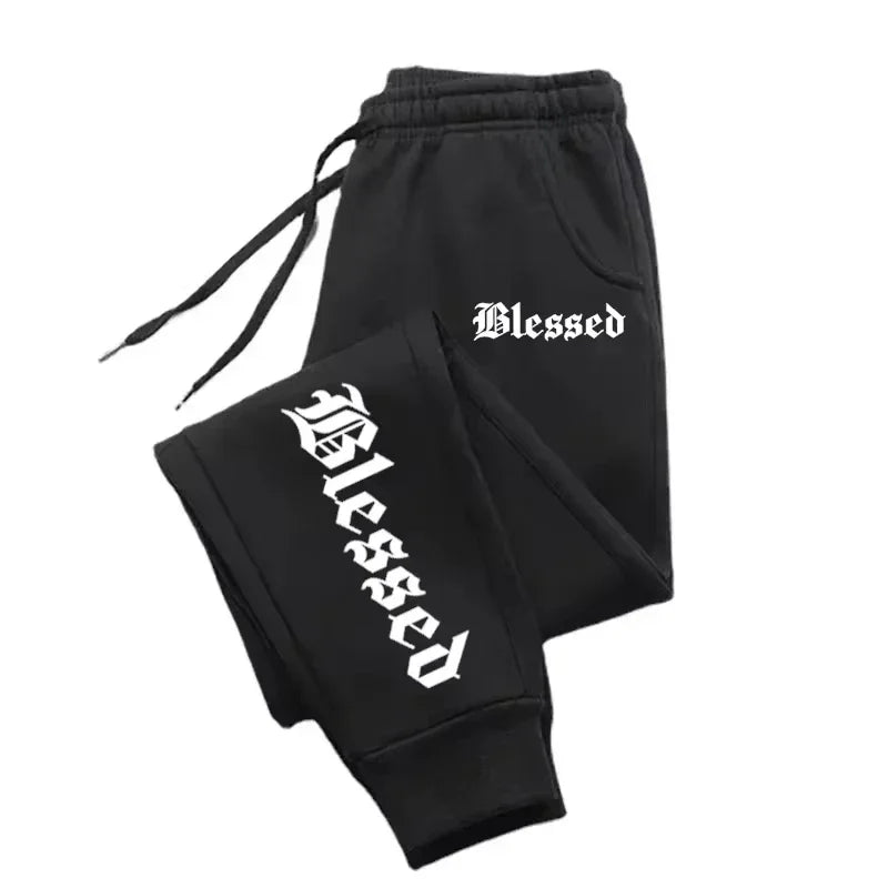 BLESSED print  men's activewear leggings Sportswear men's drawstring