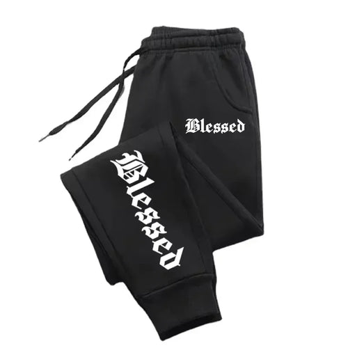 BLESSED print  men's activewear leggings Sportswear men's drawstring