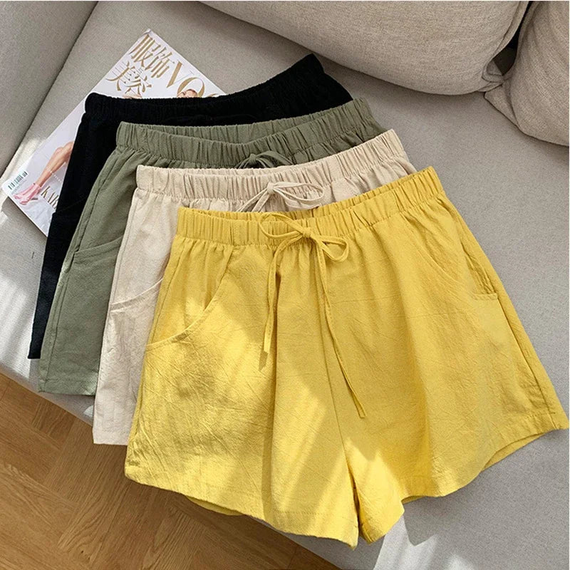 Casual Linen Shorts Women Gym Workout Shorts Cotton Short Pants High