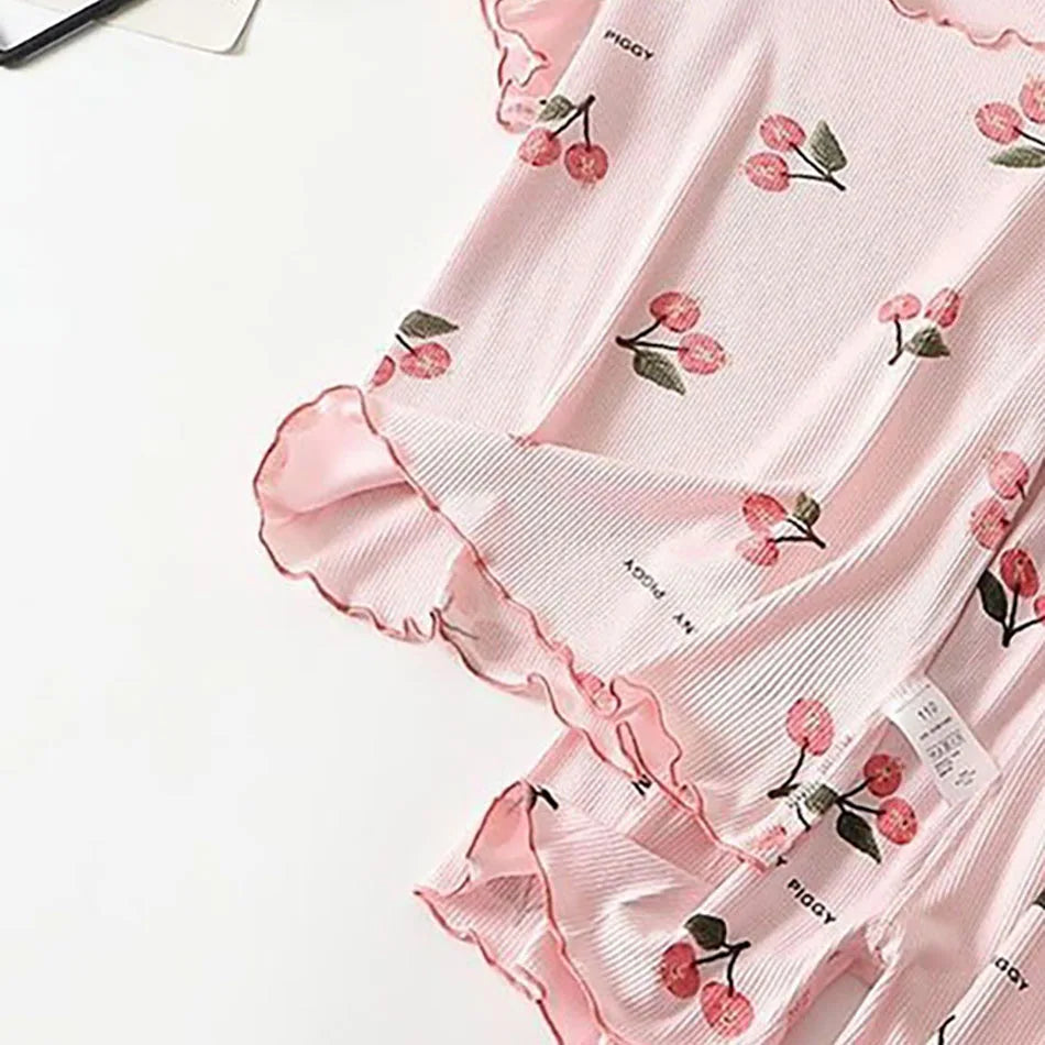 Girls  Pajama Set Cherry Blossom Print 4-Way Stretch Shorts &