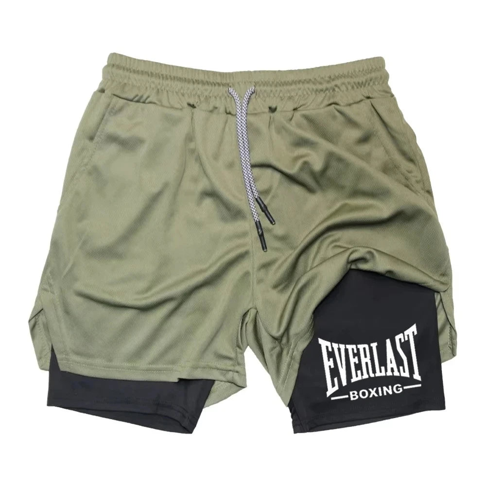 2 in 1 Running Shorts Men Workout EVERLAST Compression Shorts with