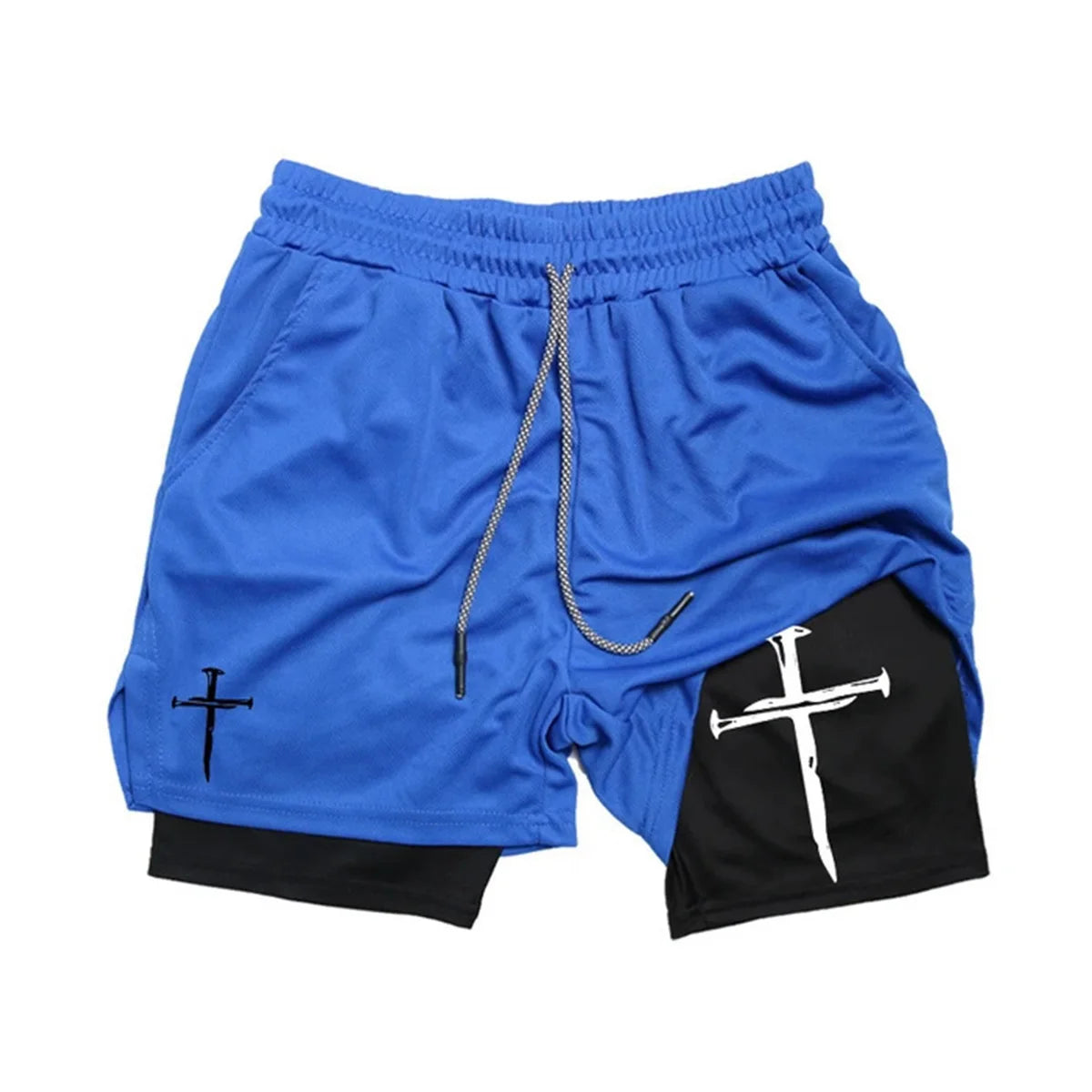 Men's Cross Print 2-in-1 Sports Shorts with Towel Loop Athletic