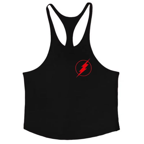 2025 Men's 100% Cotton Tank Top - Lightning Graphic Y-Back Vest,