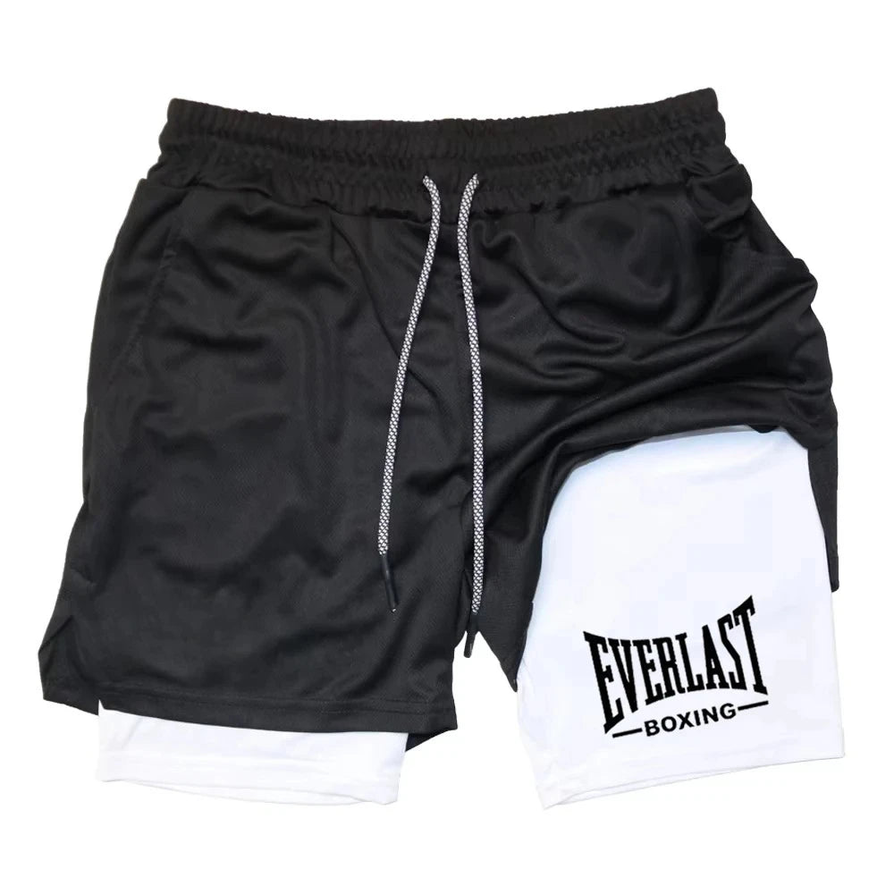 2 in 1 Running Shorts Men Workout EVERLAST Compression Shorts with