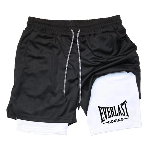 2 in 1 Running Shorts Men Workout EVERLAST Compression Shorts with