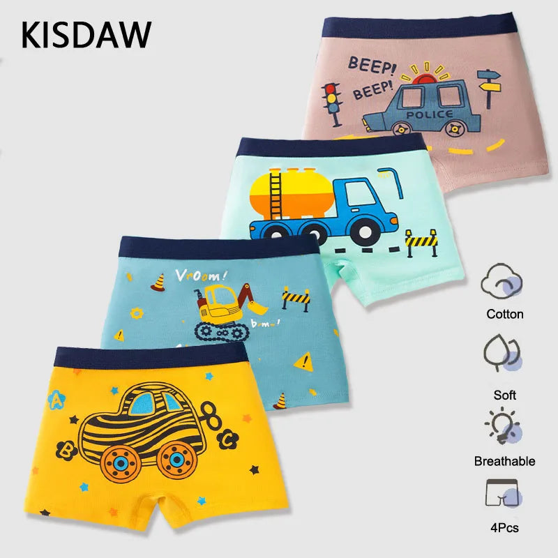 4 Pcs/Lot Children Panties Cotton Underwear For Boys 3-14 Years