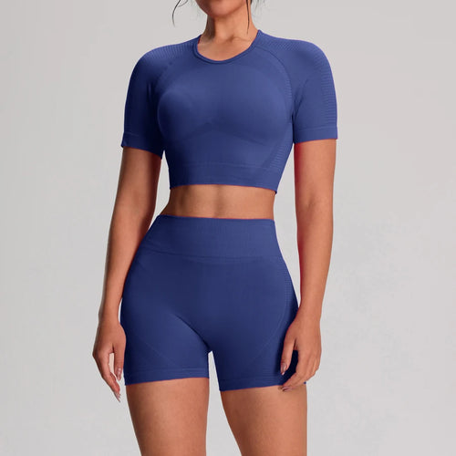 2pcs/sets Yoga Sport T-shirts Shorts Set Sportswear Woman Gym Seamless