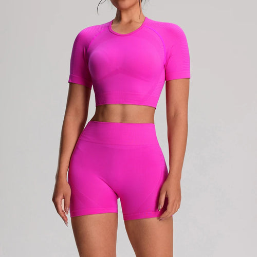 2pcs/sets Yoga Sport T-shirts Shorts Set Sportswear Woman Gym Seamless