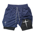 Cross Print 2 in 1 Performance Shorts for Men Gym Workout Running