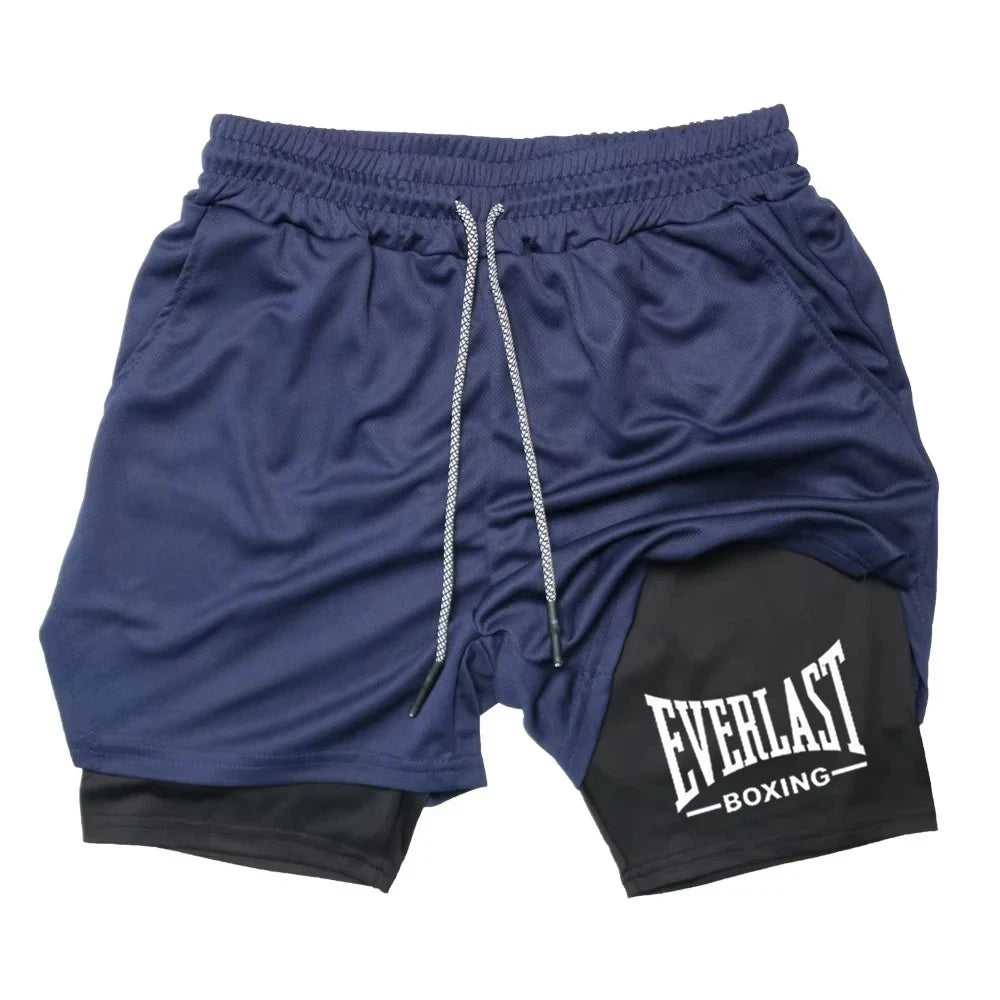 2 in 1 Running Shorts Men Workout EVERLAST Compression Shorts with