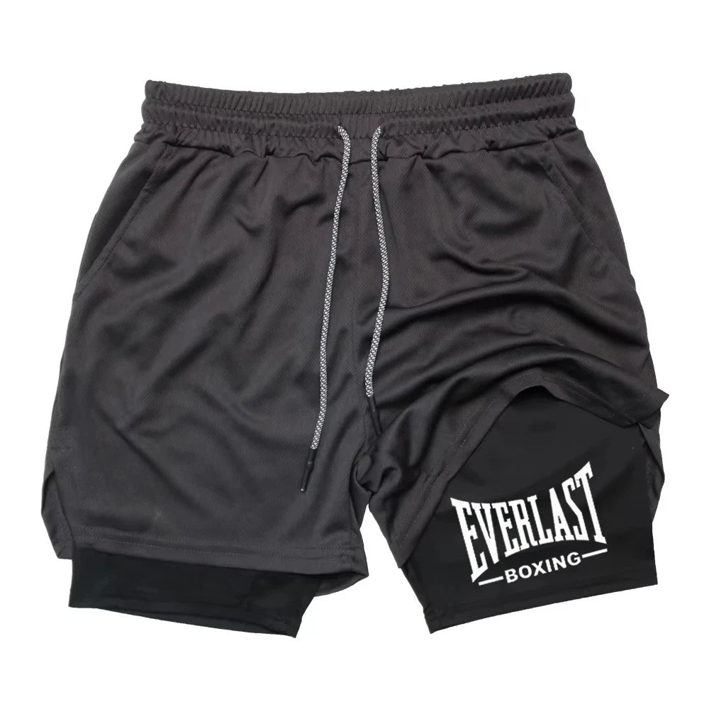 2 in 1 Running Shorts Men Workout EVERLAST Compression Shorts with