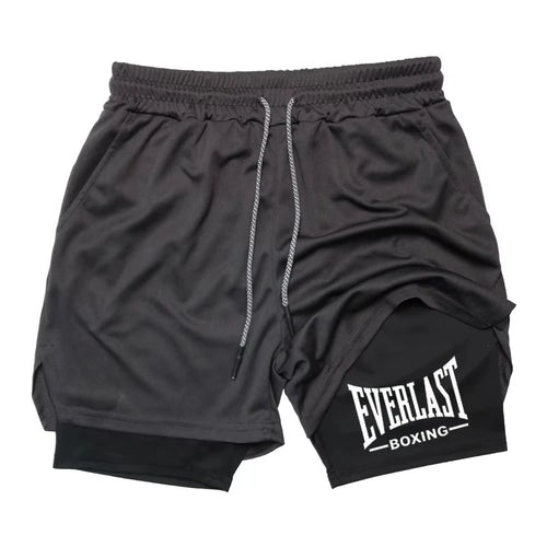 2 in 1 Running Shorts Men Workout EVERLAST Compression Shorts with