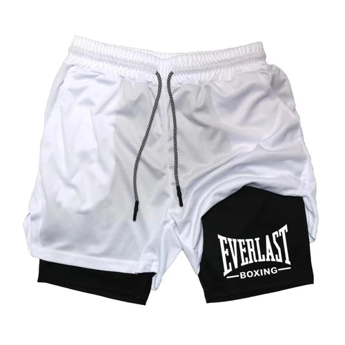 2 in 1 Running Shorts Men Workout EVERLAST Compression Shorts with