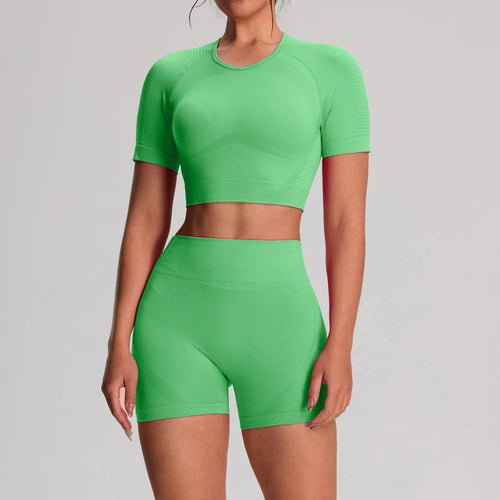 2pcs/sets Yoga Sport T-shirts Shorts Set Sportswear Woman Gym Seamless