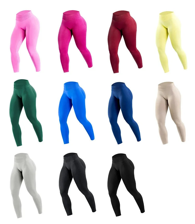 Women Three Waist Gym Yoga Pants High Waist Peach Buttocks Solid Color