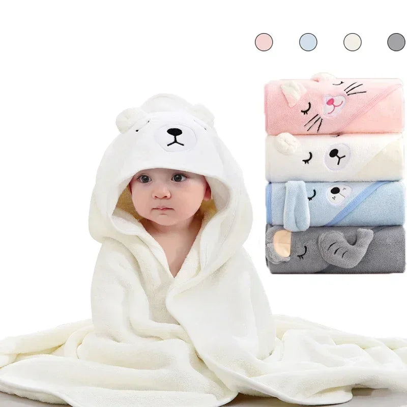 Baby Bath Towel Boy Girl Newborn with Hood Cartoon Animal Coral Fleece