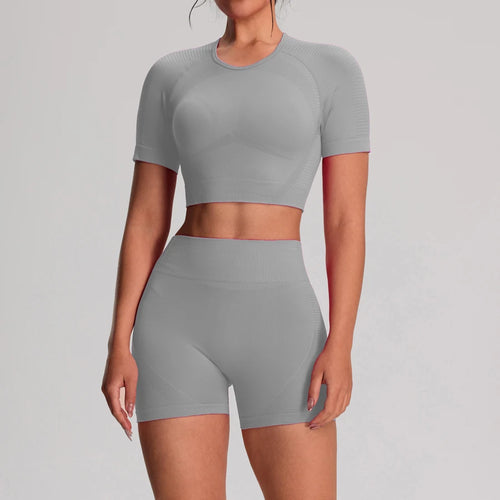 2pcs/sets Yoga Sport T-shirts Shorts Set Sportswear Woman Gym Seamless