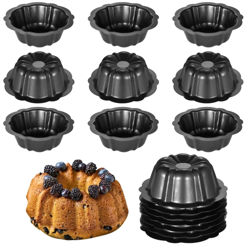 Homaisson 16 Pcs Mini Fluted Tube Pan Mini Cake Pans 4.5Inch Carbon Steel Mini Flan Molds Pan Nonstick Cake Pan Reusable Mini Tube Oven Baking Mold for Cupcake Bread Bavarois Brownie