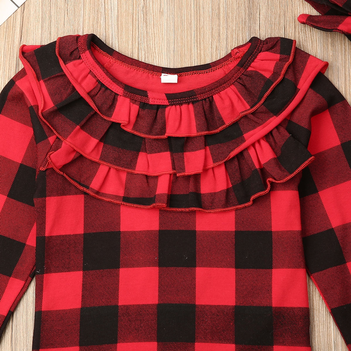 Xmas 3Pcs Toddler Kid Baby Girl Clothes Sets Plaid