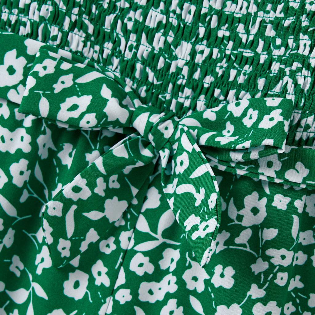 PatPat Matching Floral Print Green Smocked Strap Jumpsuits for Mommy and Me