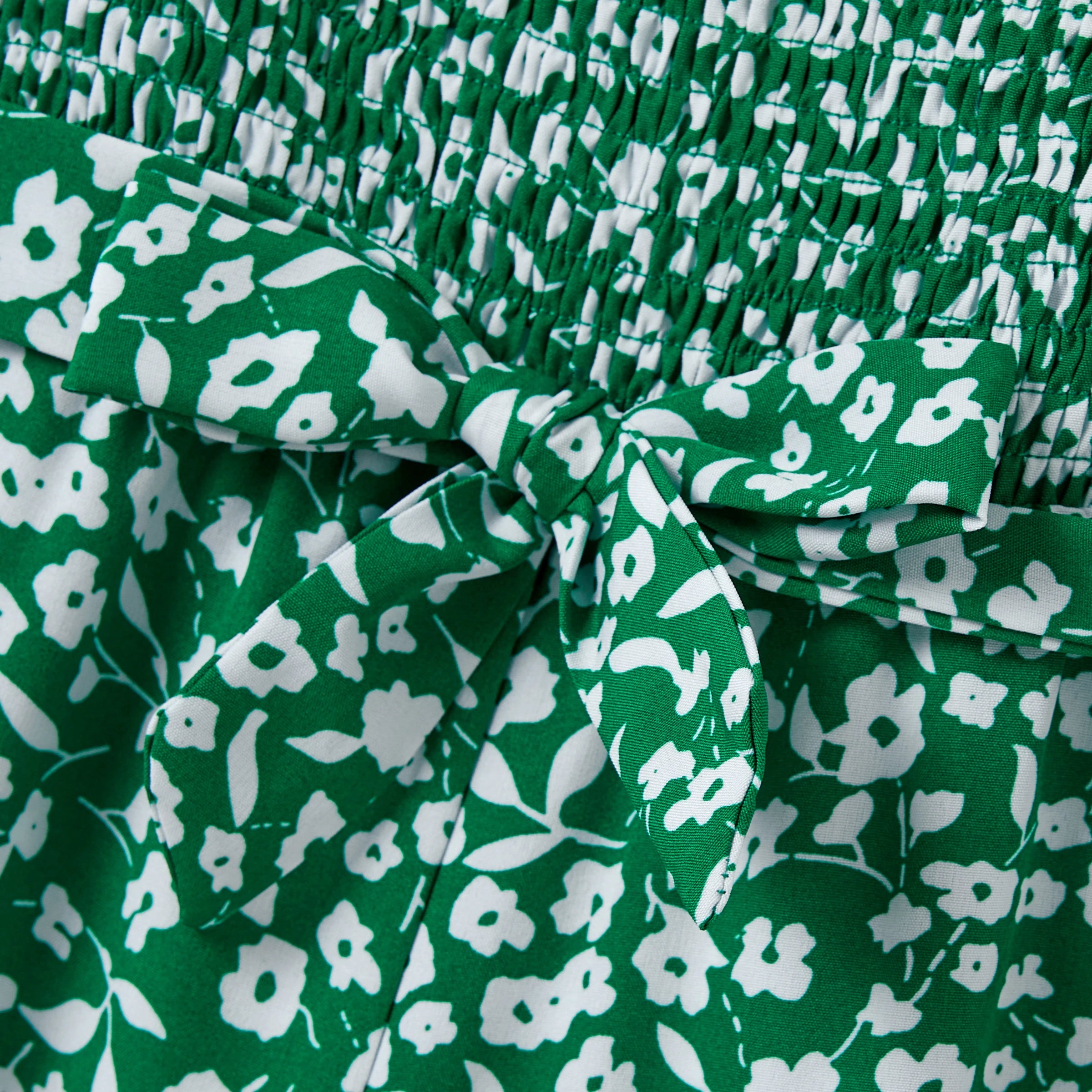 PatPat Matching Floral Print Green Smocked Strap Jumpsuits for Mommy and Me