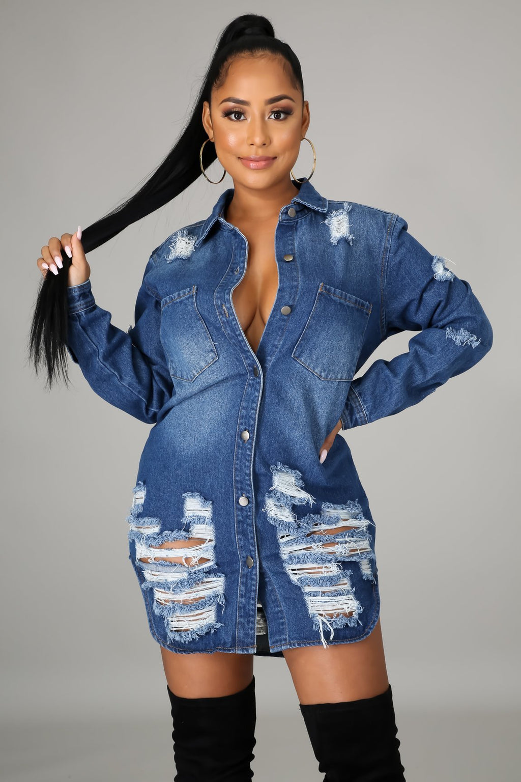 Ripped Old Slimming Denim Jacket