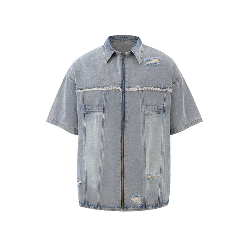 Vintage Frayed Make Old Ripped Denim Zipper Clothes