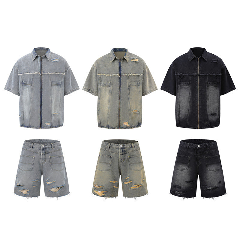 Vintage Frayed Make Old Ripped Denim Zipper Clothes