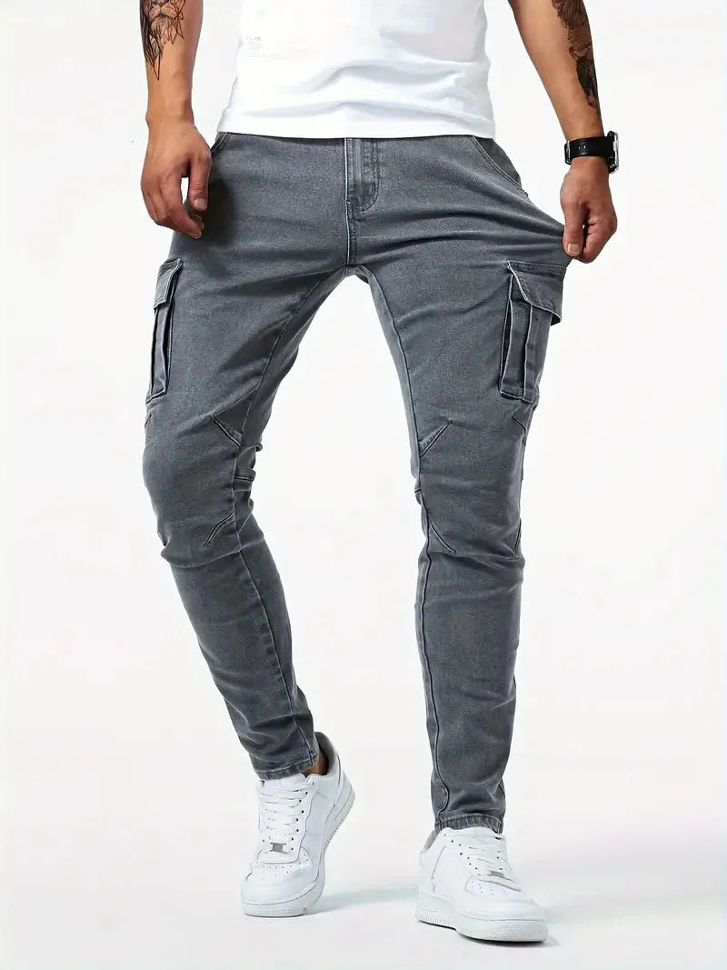 Men's Tooling Casual Pants Denim Tooling Pants Men's Multi-Bag Labor Pants