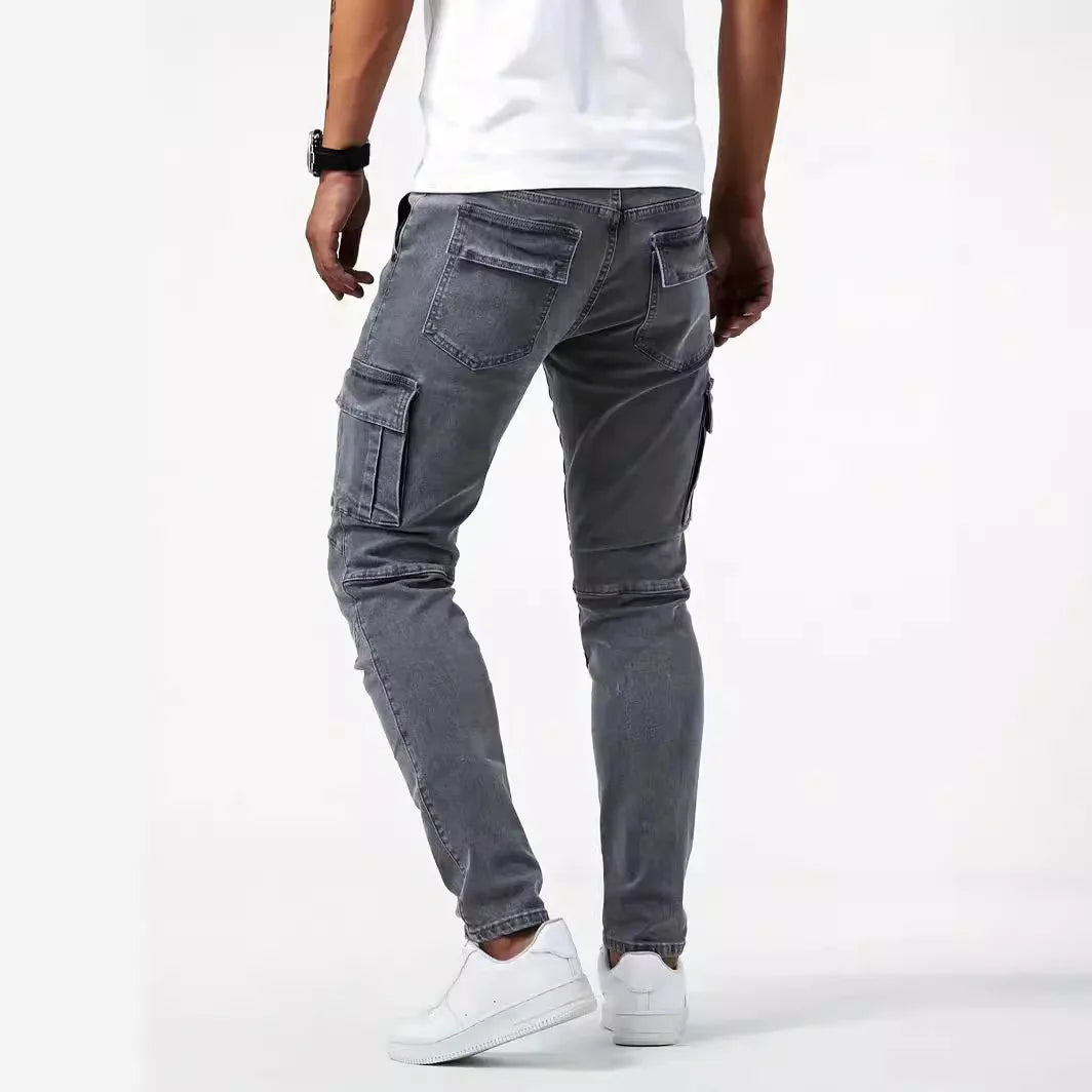 Men's Tooling Casual Pants Denim Tooling Pants Men's Multi-Bag Labor Pants
