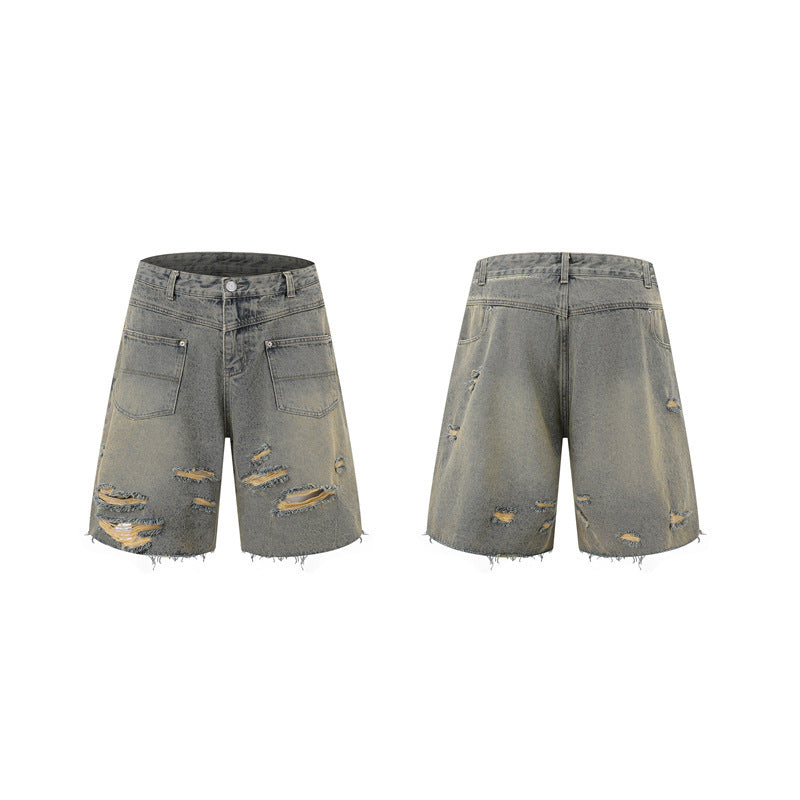 Vintage Frayed Make Old Ripped Denim Zipper Clothes