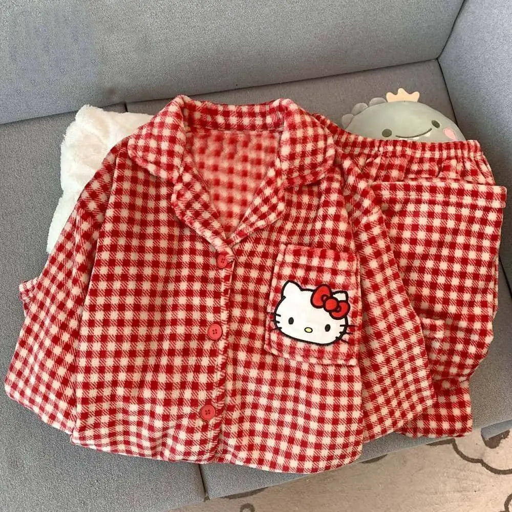 Kawaii Stitch 2Pcs Woman's Pajamas Set Thicken Warm Fashion Casual Loose Grey Cute Anime Homewear Gift