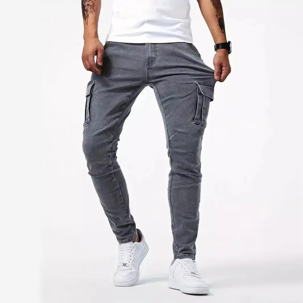 Men's Tooling Casual Pants Denim Tooling Pants Men's Multi-Bag Labor Pants