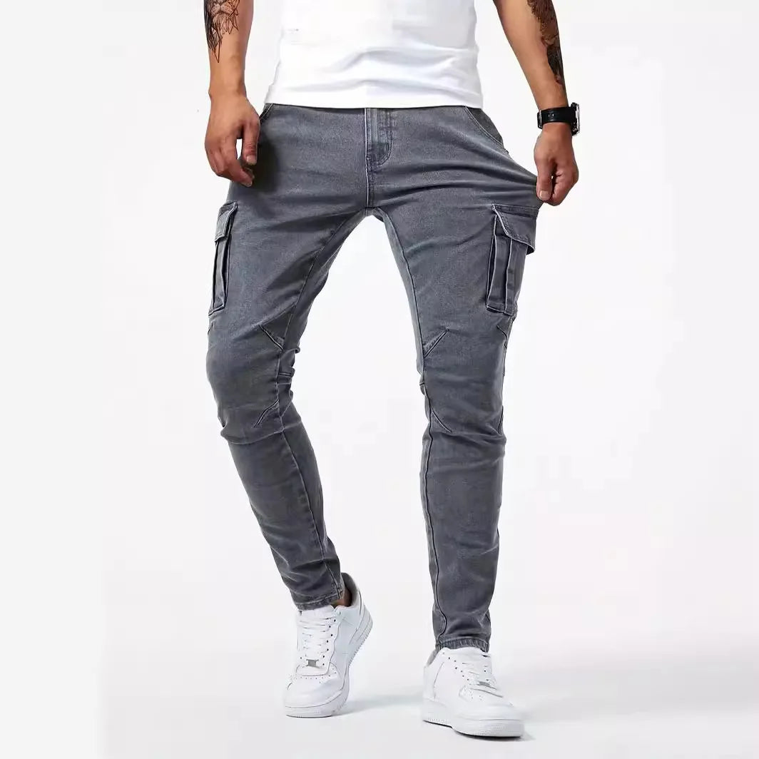 Men's Tooling Casual Pants Denim Tooling Pants Men's Multi-Bag Labor Pants