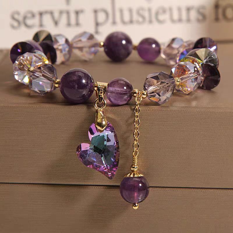 Purple Heart Crystal Bracelet Fashion Elegant Natural Amethyst Jewelry